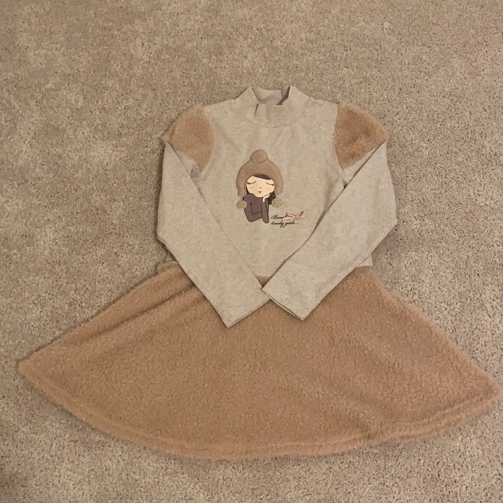 Girls 11-12 Dress with Fur from Korea Rare